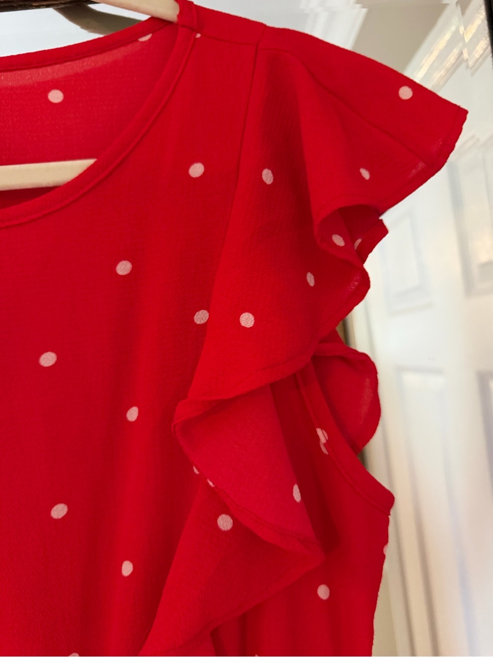 Red Polka Dot Ruffle Midi Dress - Women's Effortless Day-to-Evening Style - Picture 6 of 14